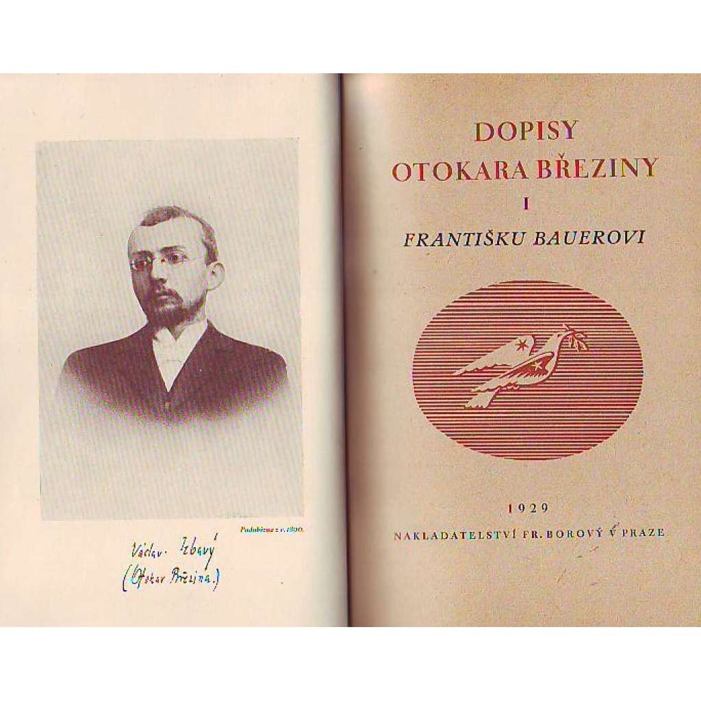 Dopisy Otokara Březiny I. Františku Bauerovi (edice: Paměti, Knihovna literárních vzpomínek a korespondence, sv. II) [Otokar Březina, korespondence, literární věda; polokožená vazba - vazba kůže]